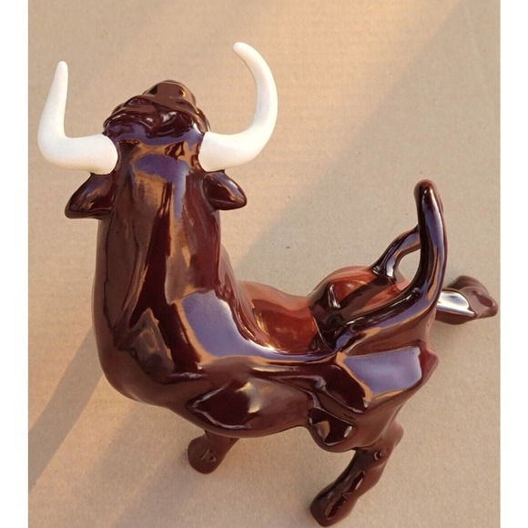 Vintage Ceramic Bull Mid Century Modern Figurine White Horns Handpainted - Picture 11 of 12